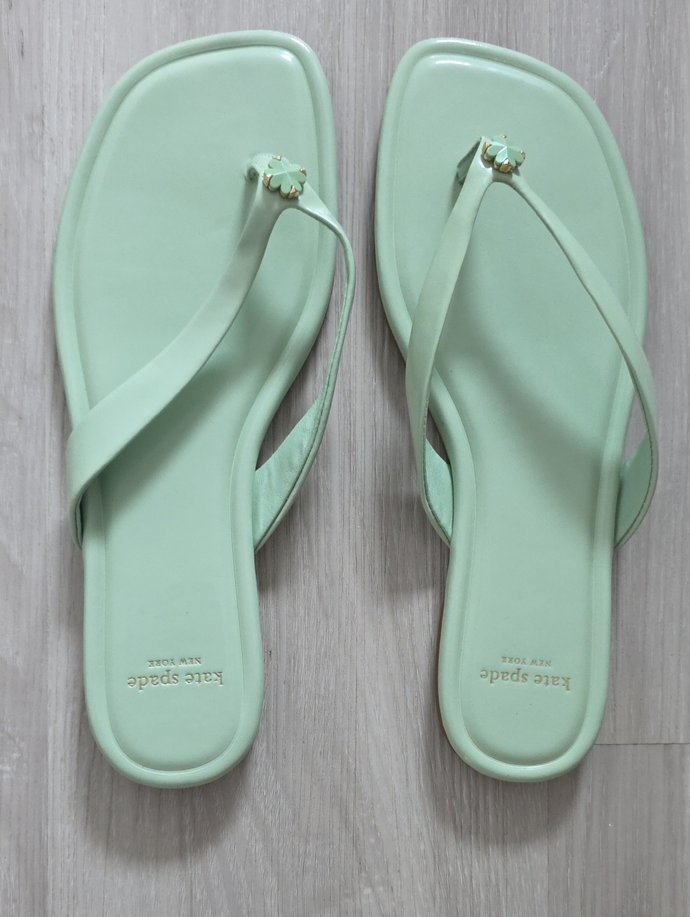 kate spade Mint Green Thong Sandals with Floral Logo